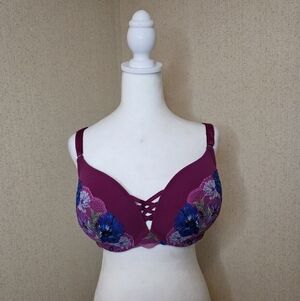 TORRID XO Plunge Push-Up Wine Color With Floral Print Bar Size:40DD